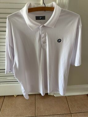 BMW Men's White Polo Shirt XL Short Sleeve Button Logo